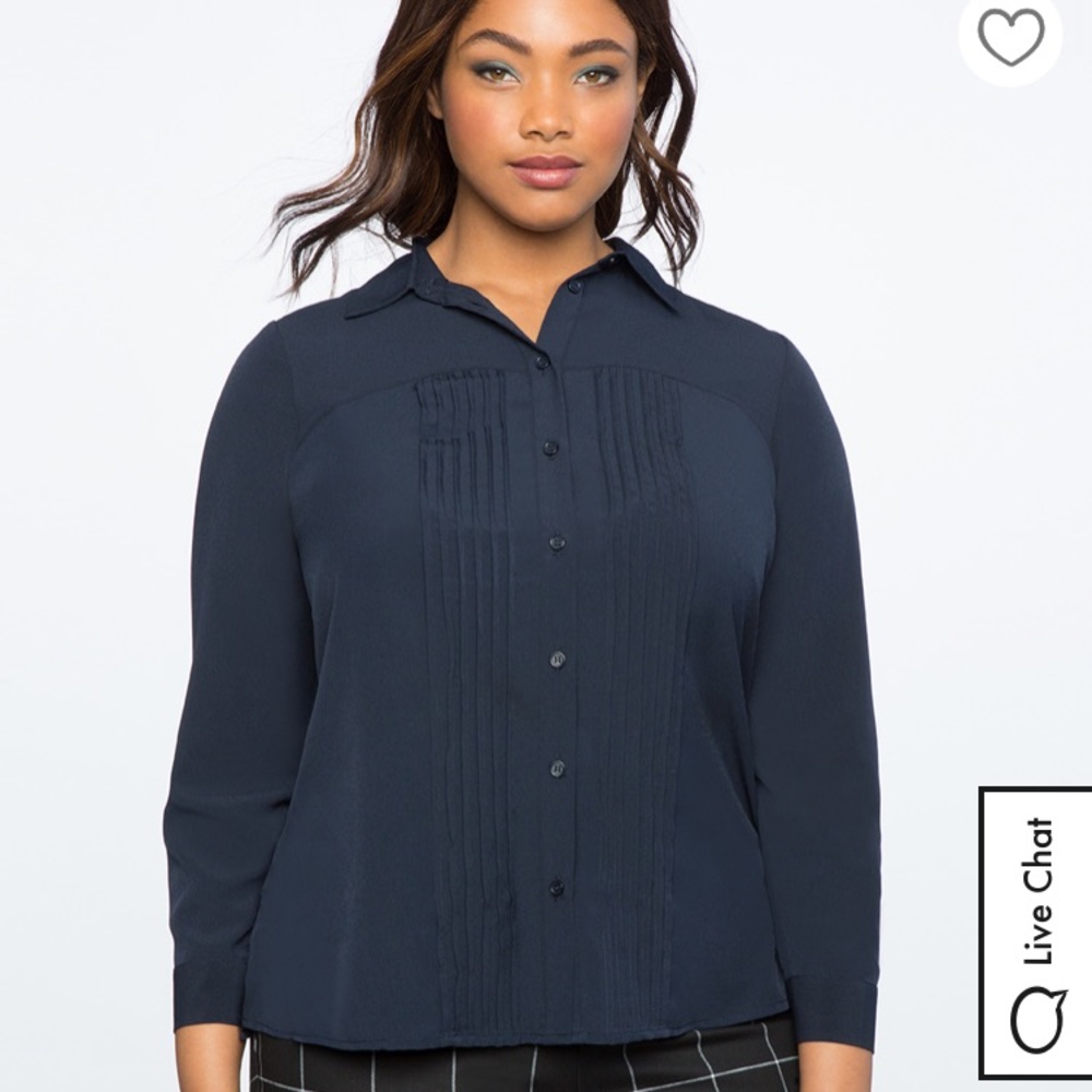 Eloquii Pintuck Detail Button Down Top NWOT